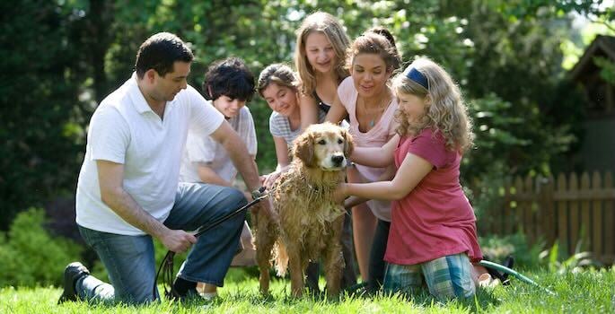 big family with a dog