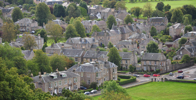 An aerial photo showing some streets in Stirling